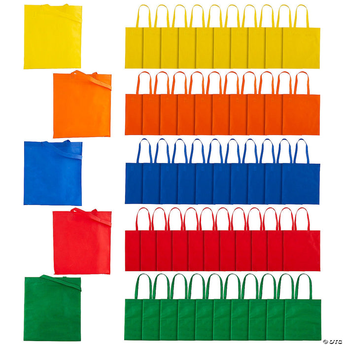 Bulk 50 Pc. Large 15" x 17" Solid Color Nonwoven Tote Bag Assortment [14/740]