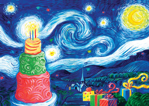Starry Night with Cake Van Gogh Birthday Card