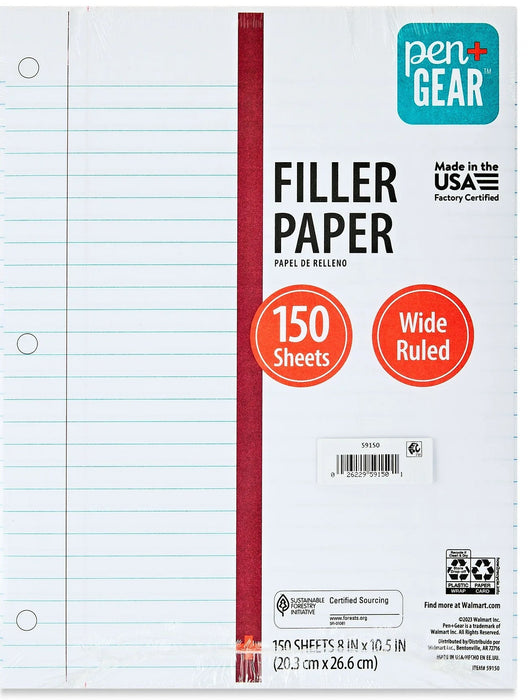 Pen+Gear Wide Ruled Filler Paper 150 Sheets [CJU202251]
