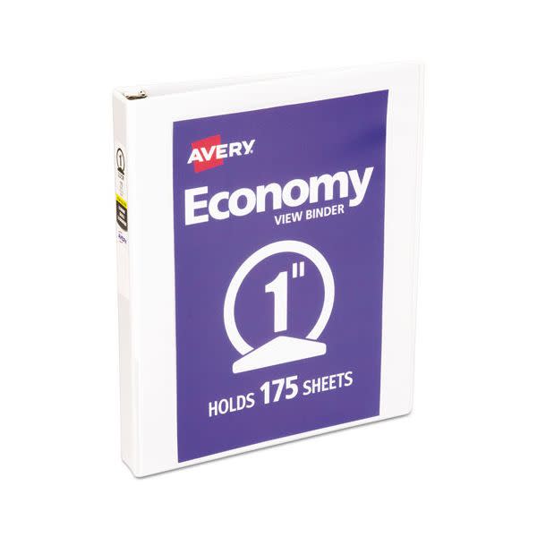 Avery Economy View 3-Ring Binder, 1" Round Rings, White [AVE05711]