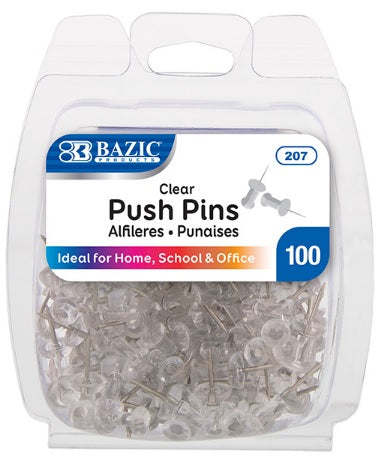 BAZIC Clear Transparent Push Pins (100/Pack) [207]